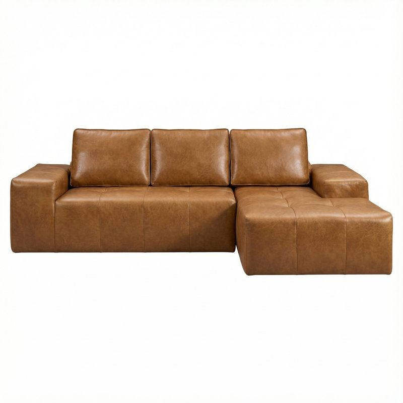 Rosella L-Shaped Faux Leather Sectional Sofa with Chaise, Left Hand Facing, Brown