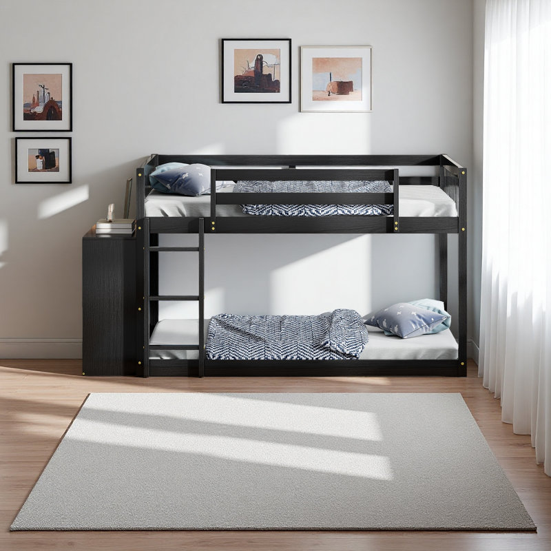 Lit superposé double avec 4 tiroirs et 3 tablettes, Espresso