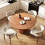 Table de salle à manger ronde en bois massif naturel avec base en piédestal en grain de bois authentique pour 4 à 6 personnes (assemblage rapide), table de cuisine à piédestal 47 po / 53 po / 59 po-514098893