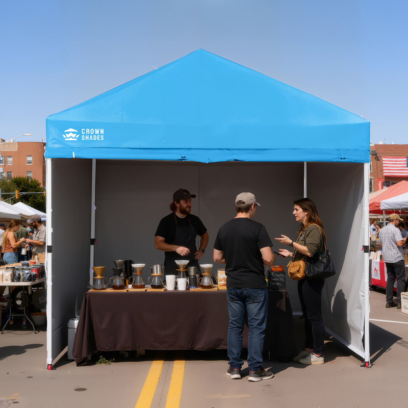 CROWN SHADES Commercial 10' x 10' One Push Center Lock Instant Pop-Up Canopy Tent with 4 Sidewalls, Sky Blue, Sky Blue