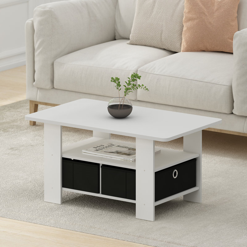 Table basse avec tiroir-bac Kenton, Plateau blanc / base noire