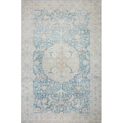 Tapis d'intérieur en polyester bleu antique / gris Jules