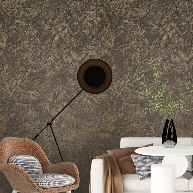 Brown Bronze Metallic Faux Distressed Plaster Textured Contemporary Wallpaper 3d