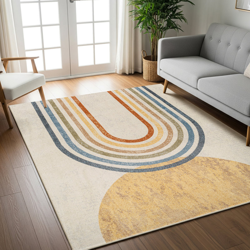 Quiogue Machine Washable Modern Boho Beige Area Rug, Rectangle 200 x 275cm