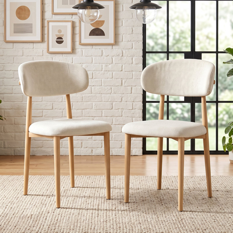 Ensemble de 2 chaises de salle à manger rembourrées avec pieds en métal, Naturel