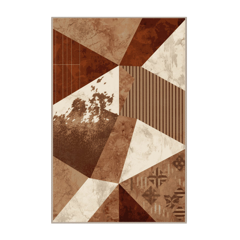 Tapis moelleux moelleux à motif géométrique moderne brun et beige, 7 x 10