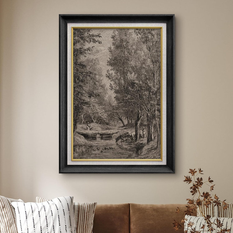 Romantiques fleurs victoriennes - peinture sur toile encadrée, Noir