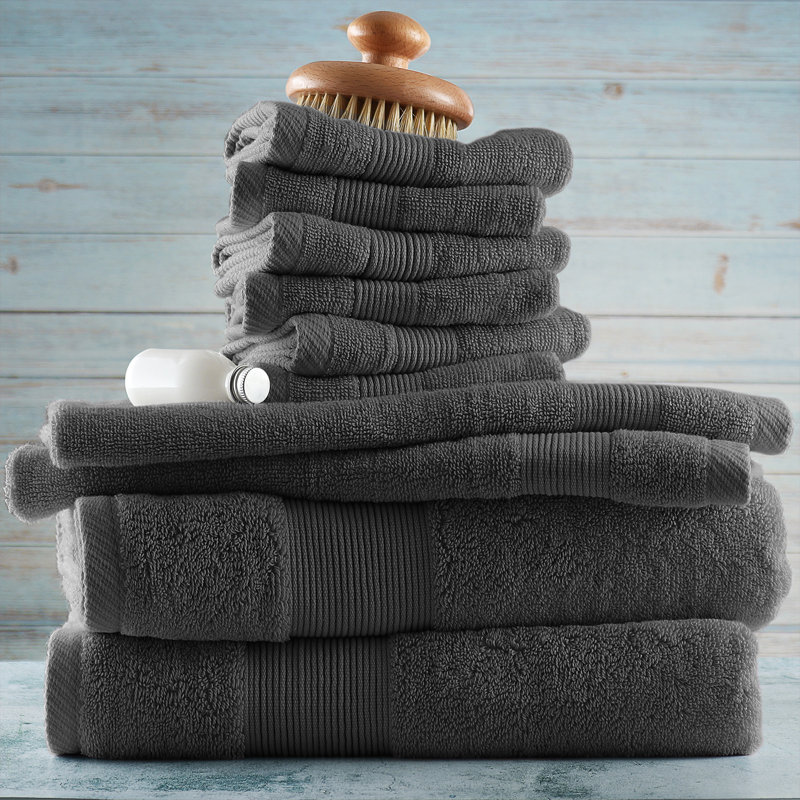 Danni-Lee Ultra Soft and Absorbent 10 Piece 100% Cotton Towel Set., Dark Gray