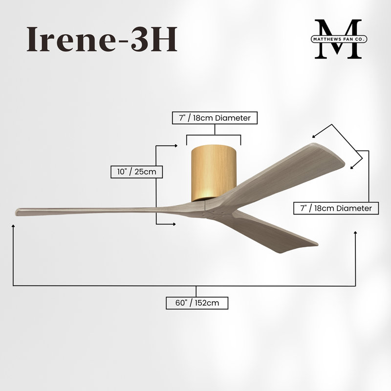 Ventilateur de plafond à 3 pales Olivier, Érable clair, Ton bois de frêne gris, 60"