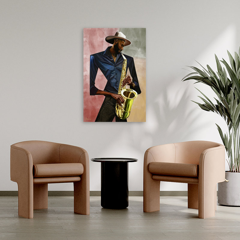 Joueur de saxophone - art de chapeaux africain, H 36 po x l 24 po