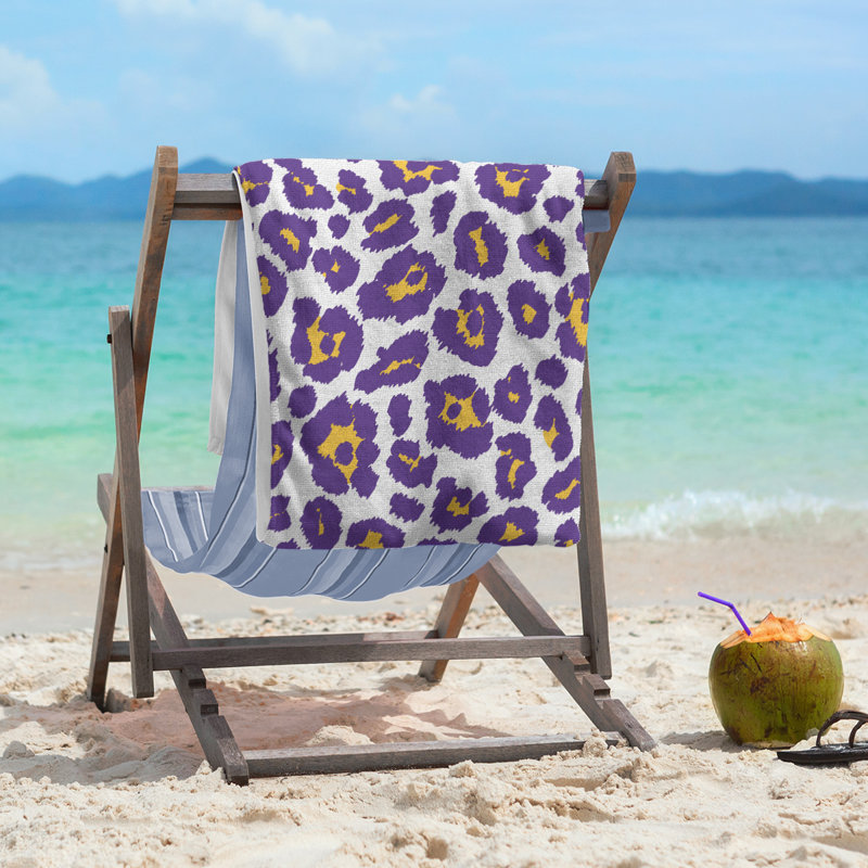 Magna Beach Towel, Microfiber, White/Gold/Purple