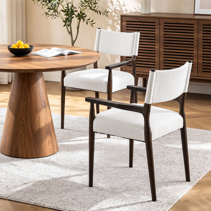 Ensemble de 2 fauteuils de salle à manger rembourrés en bois massif, Beige
