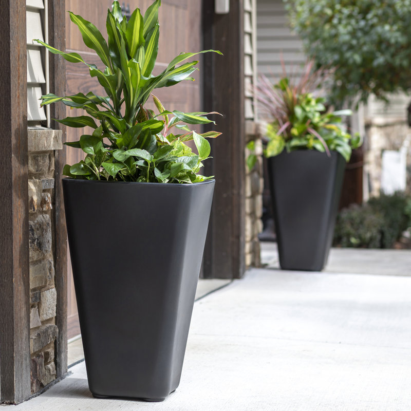 Step2 Bridgeview Square Tall Tapered Plastic Outdoor Planter, Black, 2