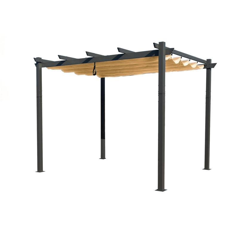 Pergola en métal avec auvent, Beige, Abri de garage en plastique l 10 pi. x P 12 pi. po