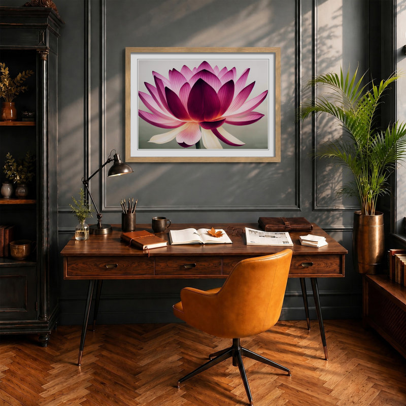 Mesmerising Lotus Flower - Framed Print, 46cm H x 64cm W x 2cm D, Oak