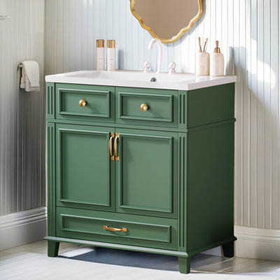 30'' Bathroom Vanity Without Top,Solid Wood Frame Bathroom Storage Cabinet With Soft Closing Doors,Frame Bathroom Storage Cabinet Only, Retro Style