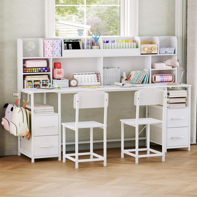 Ensemble bureau et chaise doubles pour enfants (175 cm) avec tablette et rangement, table d'étude pour 2 élèves de 6 à 12 ans, poste de travail partagé pour frères et sœurs
