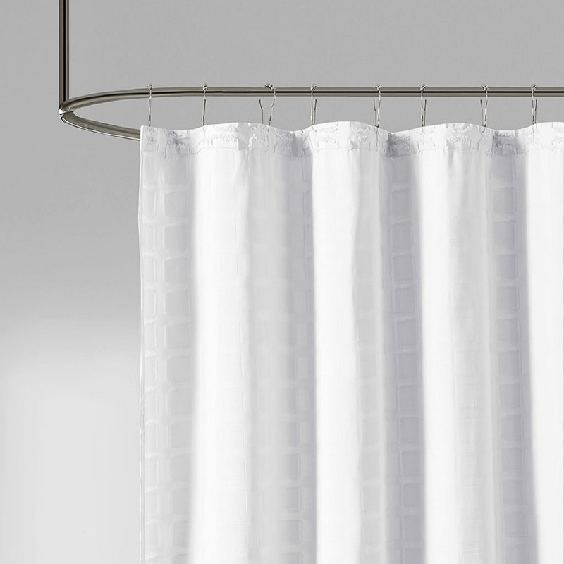 Woven Clipped Solid Shower Curtain, White