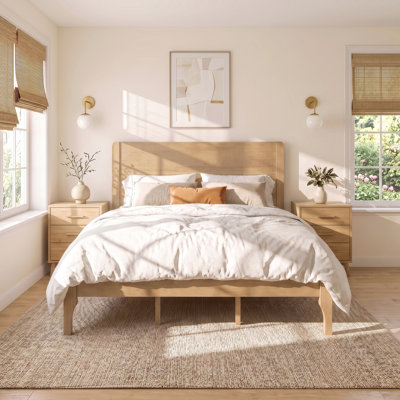 Pine Platform Bed Frame with High Headboard & Footboard, Reinforced Construction
