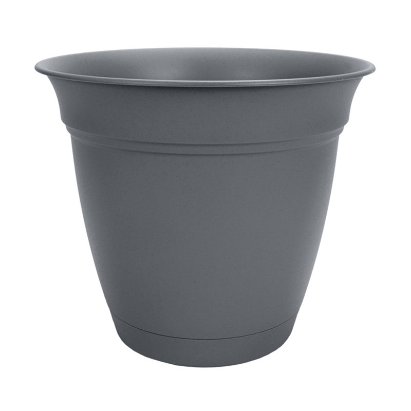  12 Inch Eclipse Planter with Attached Saucer, Warm Gray (2 Pack)