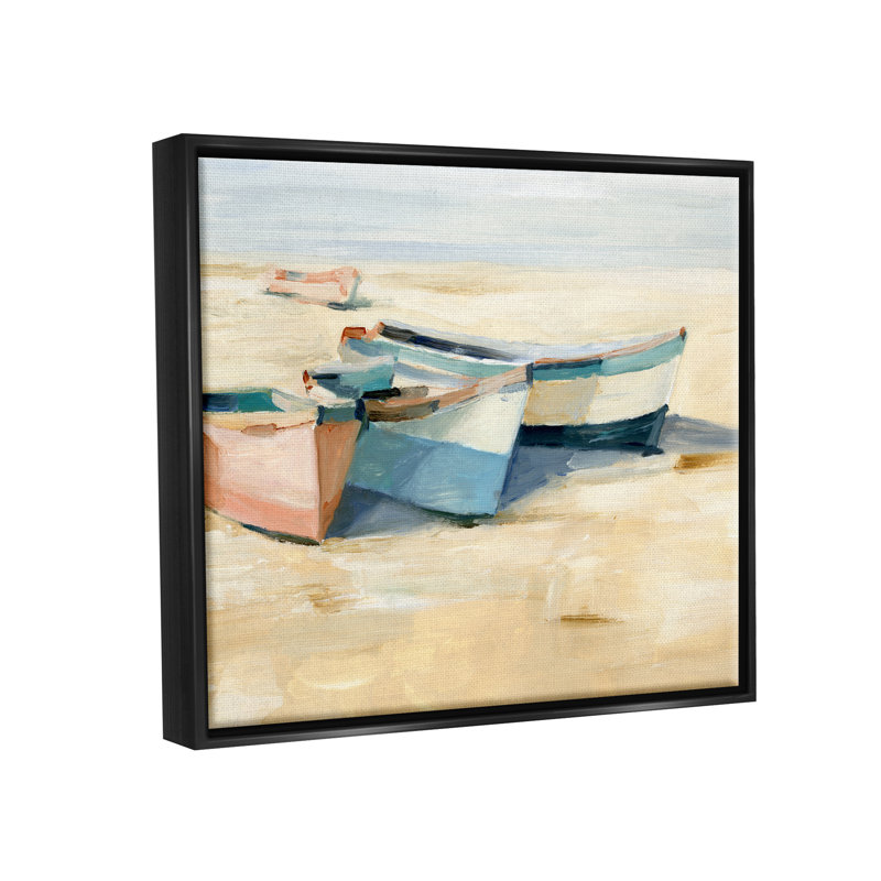 Peinture de bateaux amarrés par Ethan Harper, Cadre flottant noir de jais, H 17 po x l 21 po x P 1,7 po