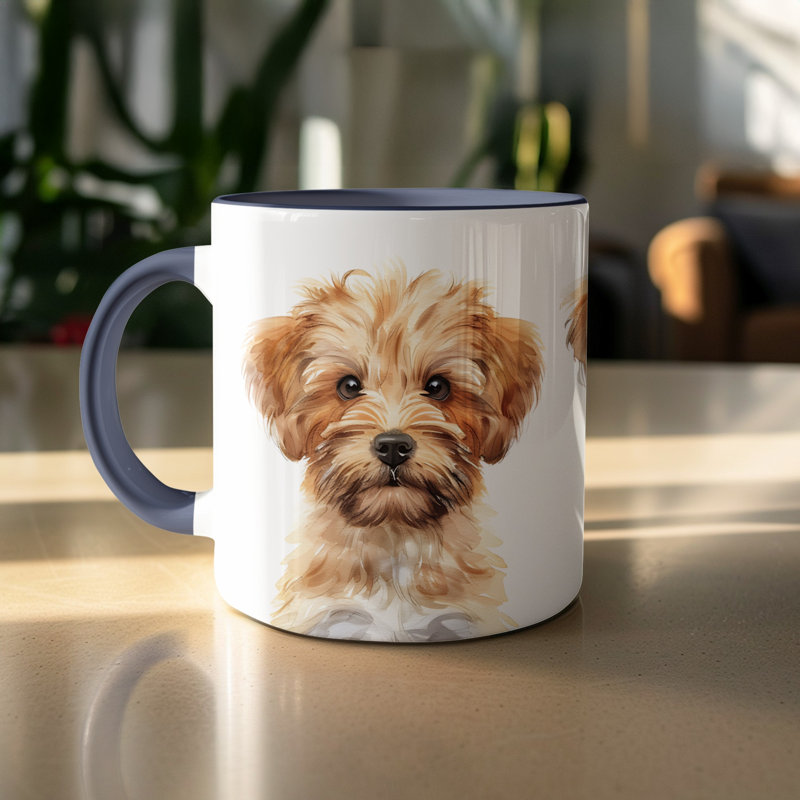 11oz Watercolour Golden Retriever Design Coffee Mug, 2, Navy