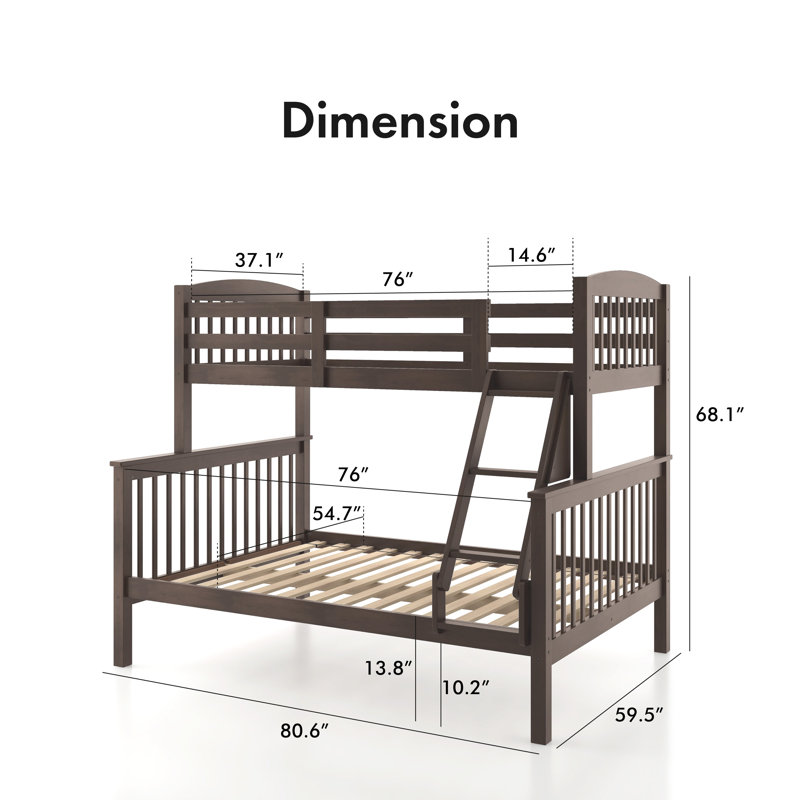 Kearie Twin over Full Standard Bunk Bed, Dark Brown