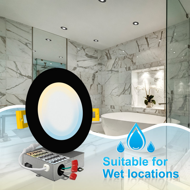 6'' Ultra Slim Selectable CCT New Construction IC LED Canless Recessed Lighting Kit, Black