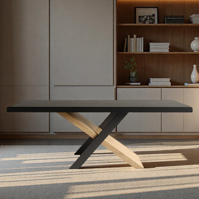 Bureau en bois massif avec pieds croisés noir