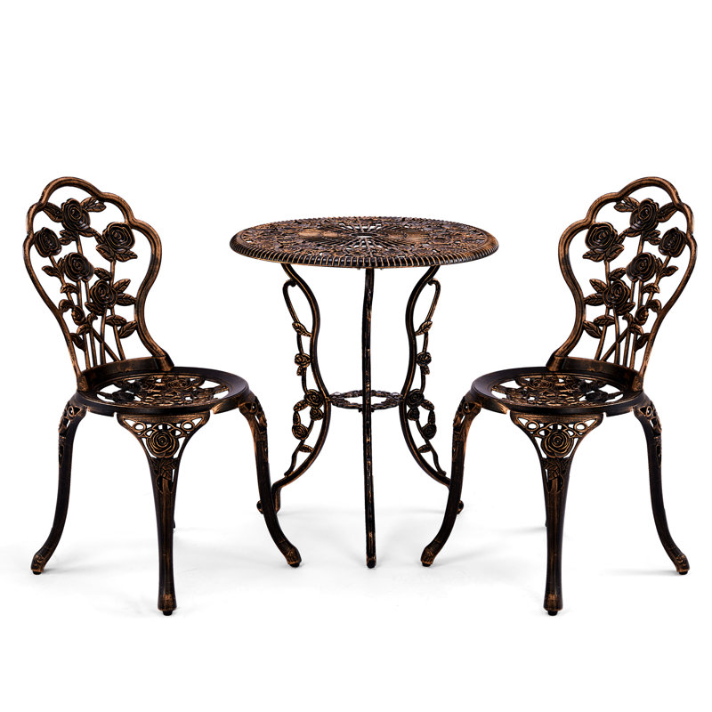 Outdoor 3-Piece Cast Aluminum Rose Bistro Set, Brown