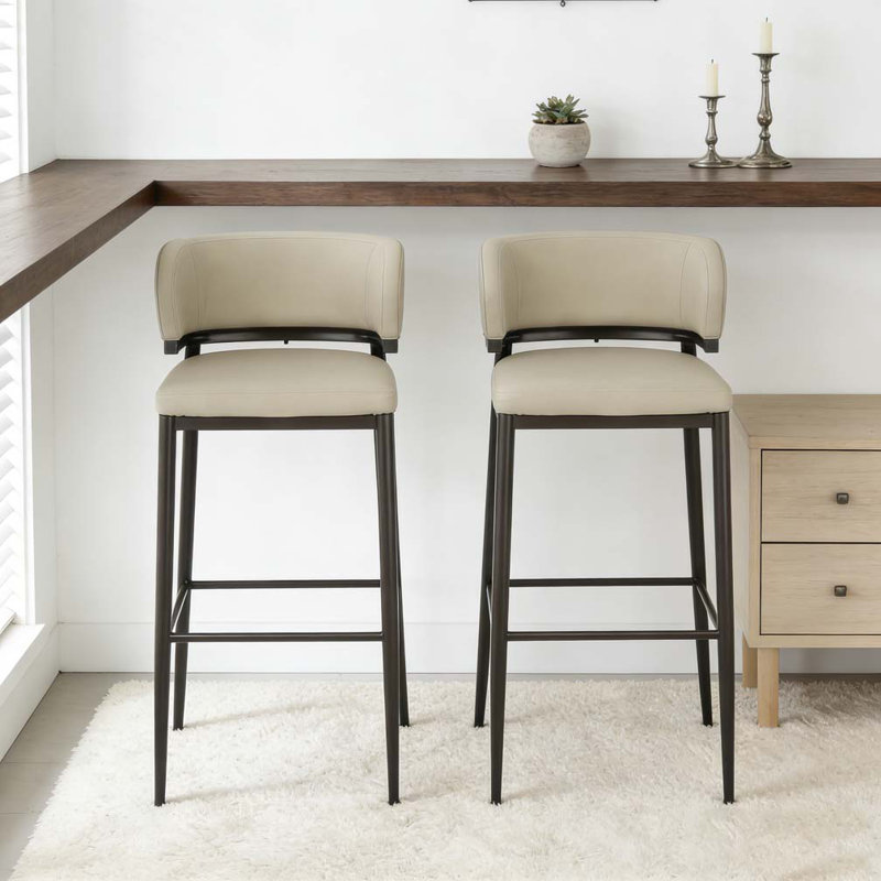 Metal Frame PU Leather Barstool, Khaki