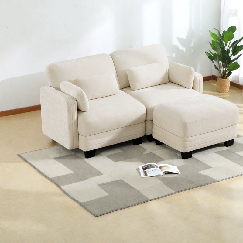 Canapés d'angle à compression, causeuse modulaire deux places en chenille beige, intérieur moderne