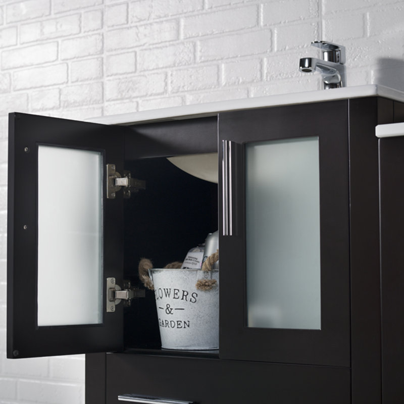 Espresso 36" Single Vanity with Ceramic Sink and Side Cabinet