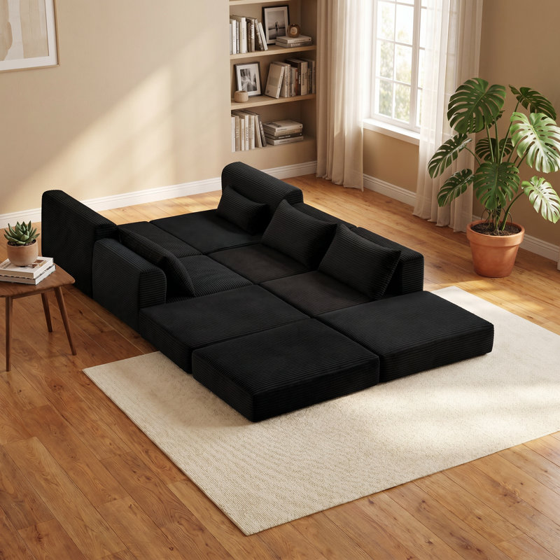 Ensemble de canapé modulaire rembourré pour canapé de salon modulaire en L de 100 po avec 5 coussins, canapé-lit bricolage pour salon, appartement, chambre à coucher, noir 