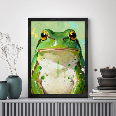 Black Framed Vintage Big eyed frog Wall Art Retro Style Framed Prints