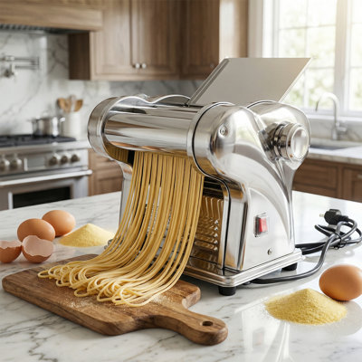 Electric Pasta Maker Noodle Maker Pasta Making Machine Dough Roller Cutter Thickness Adjustable Stainless Steel US 110V 135W  3 Blades Type 2.5Mm Round+4Mm Flat+9Mm Wide Noodle