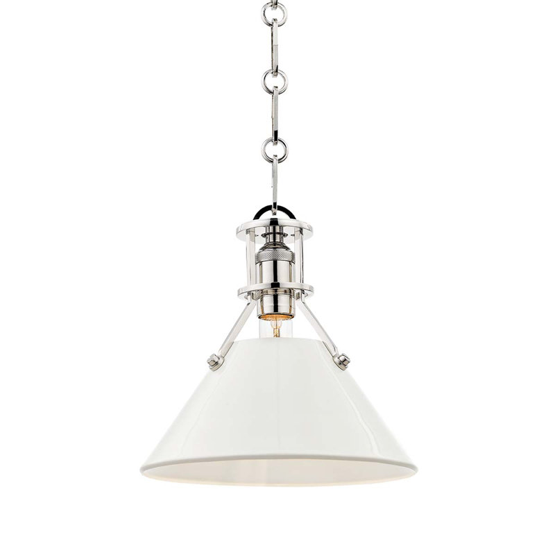  1 - Light Cone Bell Pendant, 9.25" H x 9.5" W x 9.5" D, Off-White, Polished Nickel