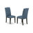 5 Piece Dinette Set Includes a Rectangle Dining Room Table with V-Legs and 4 Blue Linen Fabric Upholstered Parson Chairs, Wire Brushed Back Finish-1132032096