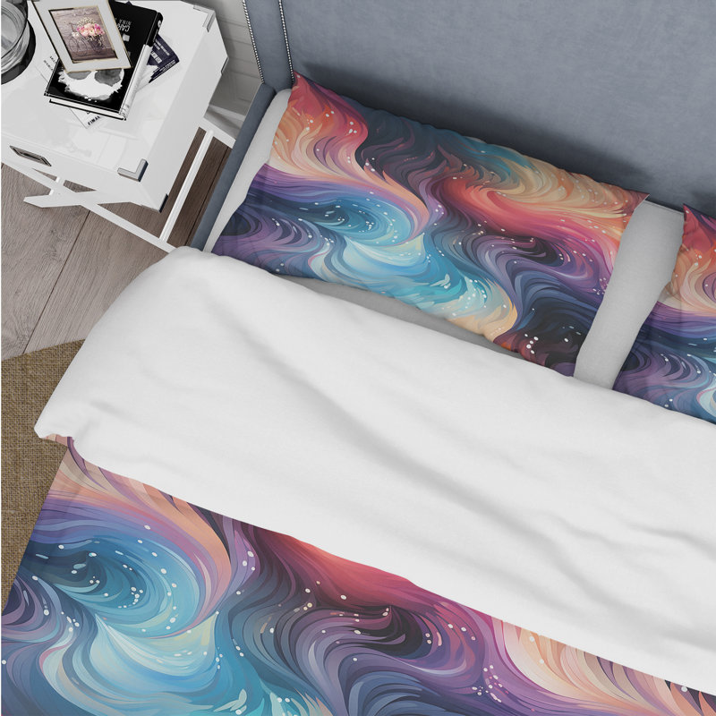 Literie bleue et mauve à motif de chevrons célestes, Housse de couette pour très grand lit et 2 très