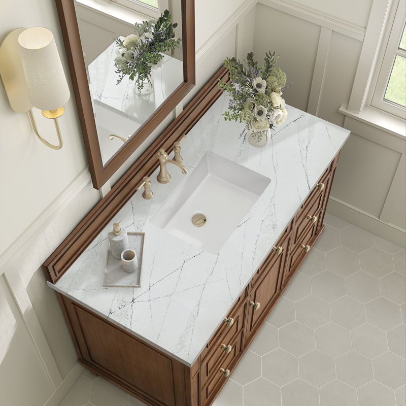 Lorelai 48'' W Single Vanity, Mid-Century Walnut, Ethereal Noctis Quartz, 8" Widespread