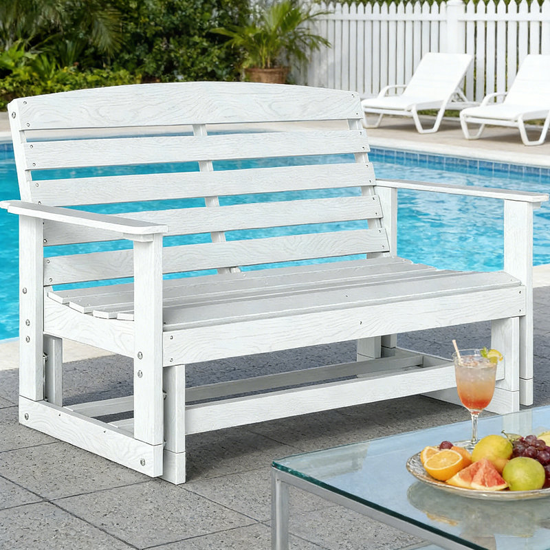 Double Rocking Chair,Attractive Glider Bench, White