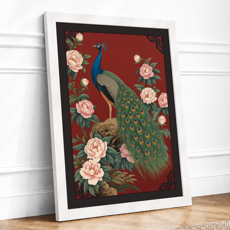 Peacock in Bloom Botanical - Framed Print, A2 - 59.4 x 42.0 cm, White