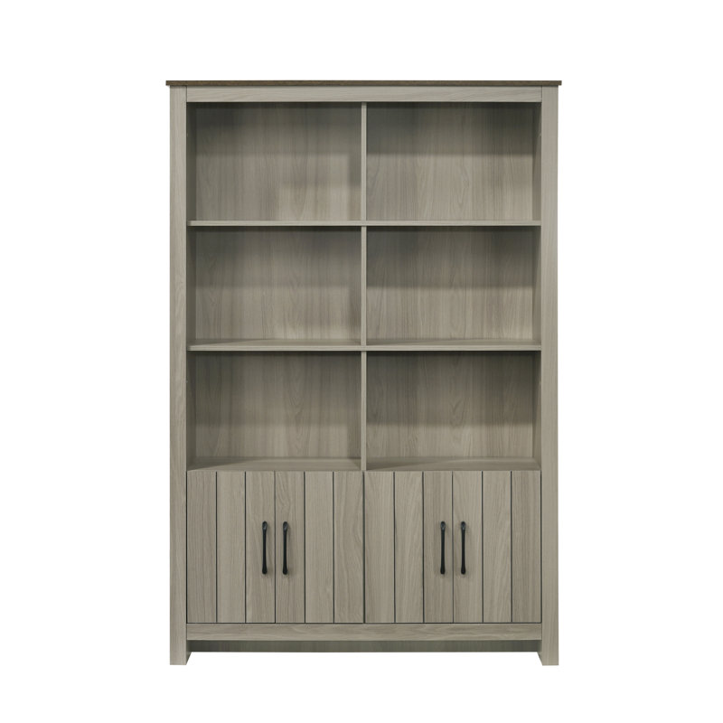 Bibliothèque Nyla 47 po L en bois d'ingénierie chêne gris avec portes d'armoire et étagères fixes