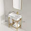 Meuble-lavabo de salle de bain avec lavabo en céramique rectangulaire de 24 po - blanc, console autoportante, pieds en métal, or, tablettes avec rangement, lavabo rectangulaire, ouvert