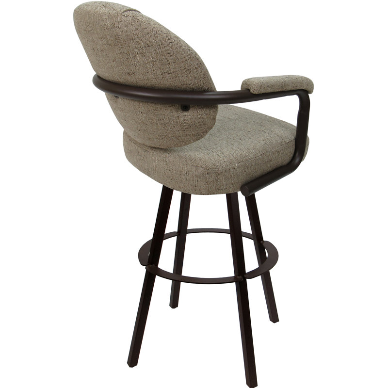 Tabouret de bar pivotant en métal Leandra, Mélange de polyester bois flotté / cadre brun