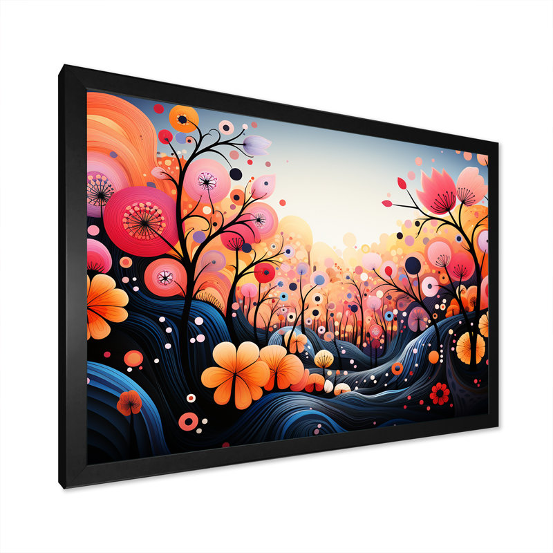 «Rose and Blue Botanical Abstracts Wonderland II», art mural botanique, Cadre d'angle fermé noir, H 12 po x l 20 po x P 1 po