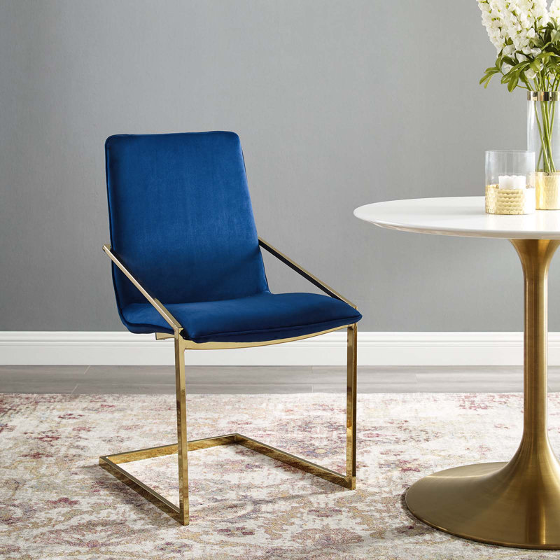 Modway Pitch Performance Velvet Dining Armchair, Velvet Navy, Gold