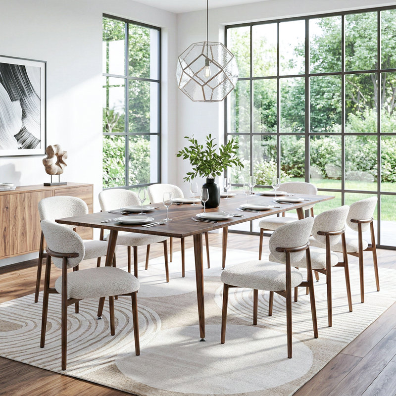 Ensemble de salle à manger extensible 9 pièces pour 8 personnes Mid-Century, Blanc