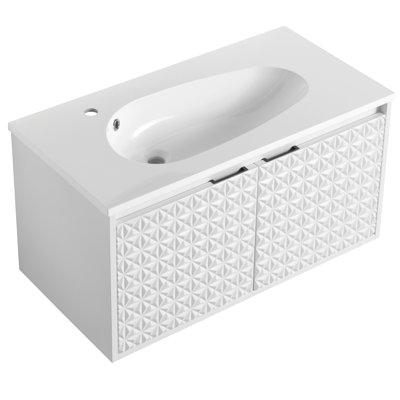 Gloss White 36" Drop - Shaped Single Hole Resin Bathroom Sink, 29.7 Pounds Net, Sink Only, No Faucet Or Drainage Units Net Weight Pounds, Cabinets Included, Stylish Overflow To Leaks