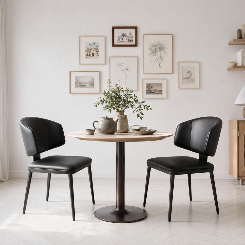 Ensemble de 2 chaises de salle à manger de style campagne moderne en lin souple noir, Noir